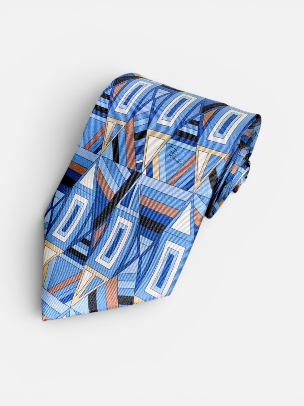 NEW Emilio Pucci mens blue geometric abstract 100% silk luxury neck tie NWT